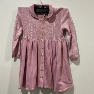 NWT‎ Girls Finding Foxtale Blushing Knit Pink Dress Size 2 Bow Buttons